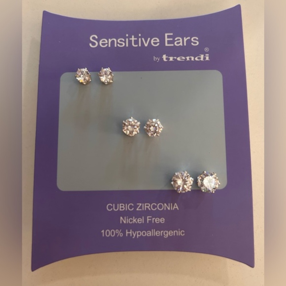 3 Sets Hypoallergenic Nickel FreeWhite Zirconia Earrings #2